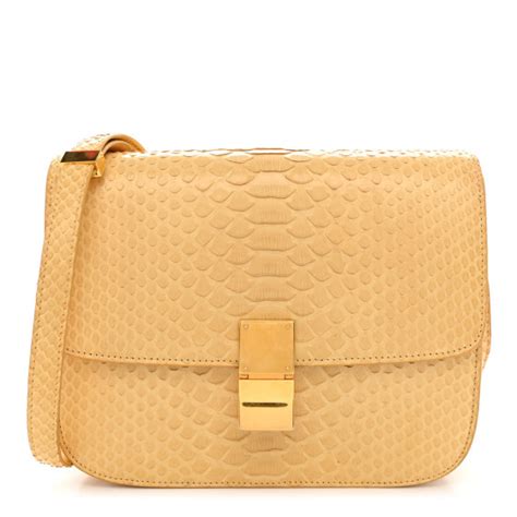 CELINE Snakeskin Medium Classic Box Yellow 